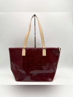 Arcadia Italian Patent Leather Tote Bag Shoulder Purse Leather Lined Ruby Red